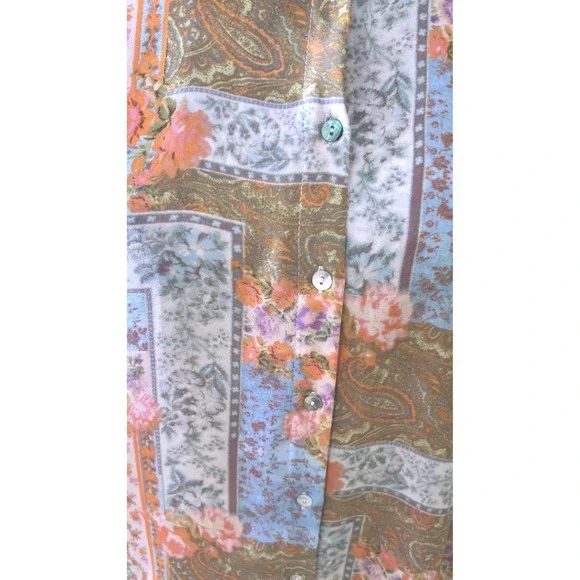 Vintage Patchwork Floral Paisley Button Up Shirt Long Sleeve Collared Blouse Top - Picture 3 of 9